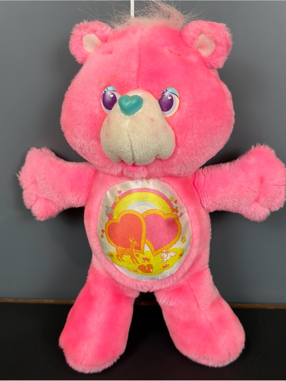 Vintage 1991 Love A Lot Care Bear Hot Pink Plush Bear with Heart Belly Badge